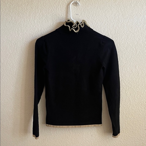 Bellini Black Sweater with Cream Ruffled Trim - Picture 3 of 7